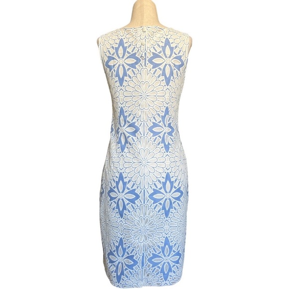 Talbots Blue White Floral Lace Lined Sleeveless Shift Dress Sz 2P Petite - Picture 6 of 8